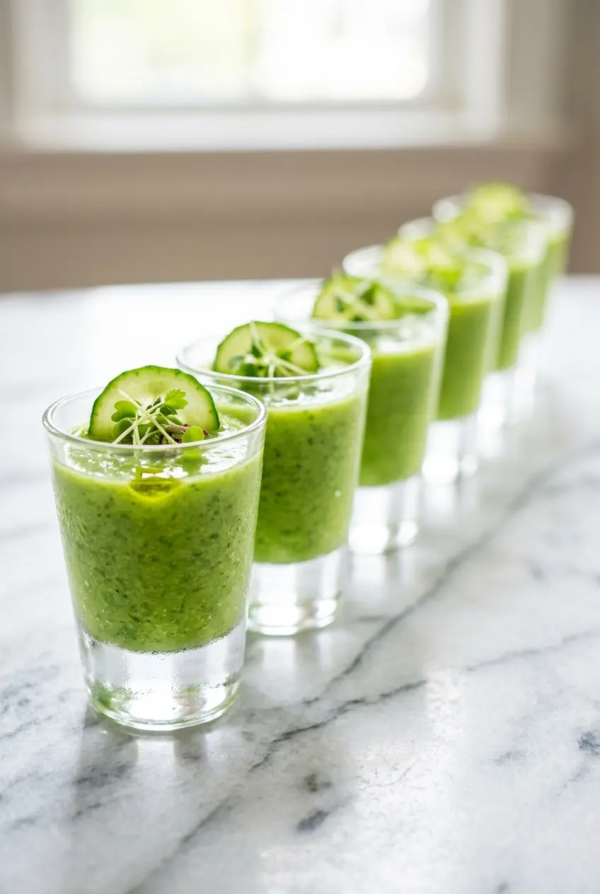 cucumber avocado gazpacho shots bright green
