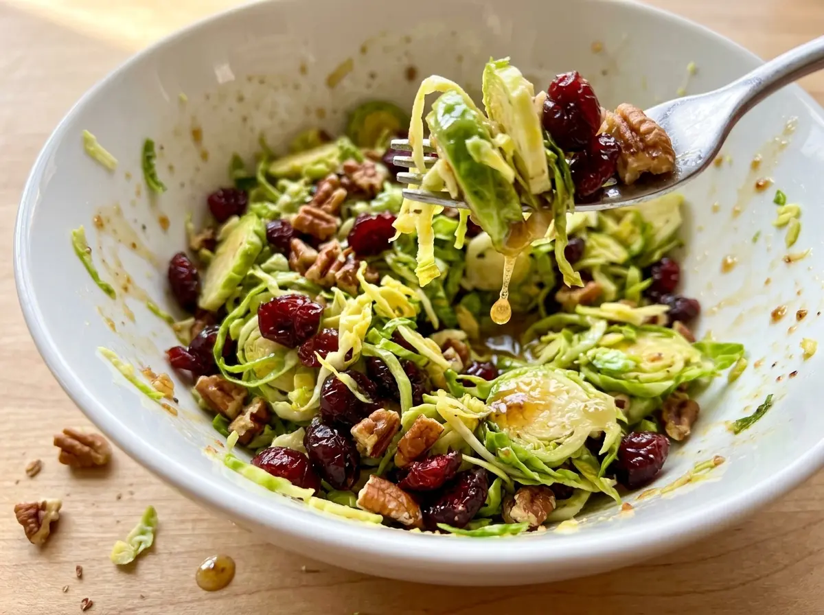 Autumn Salad with Brussels Sprouts, Cranberries and Pecans, crisp and colorful