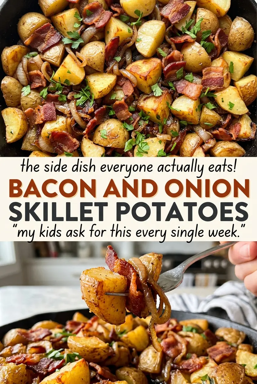 Bacon and Onion Skillet Potatoes crisp golden cubes