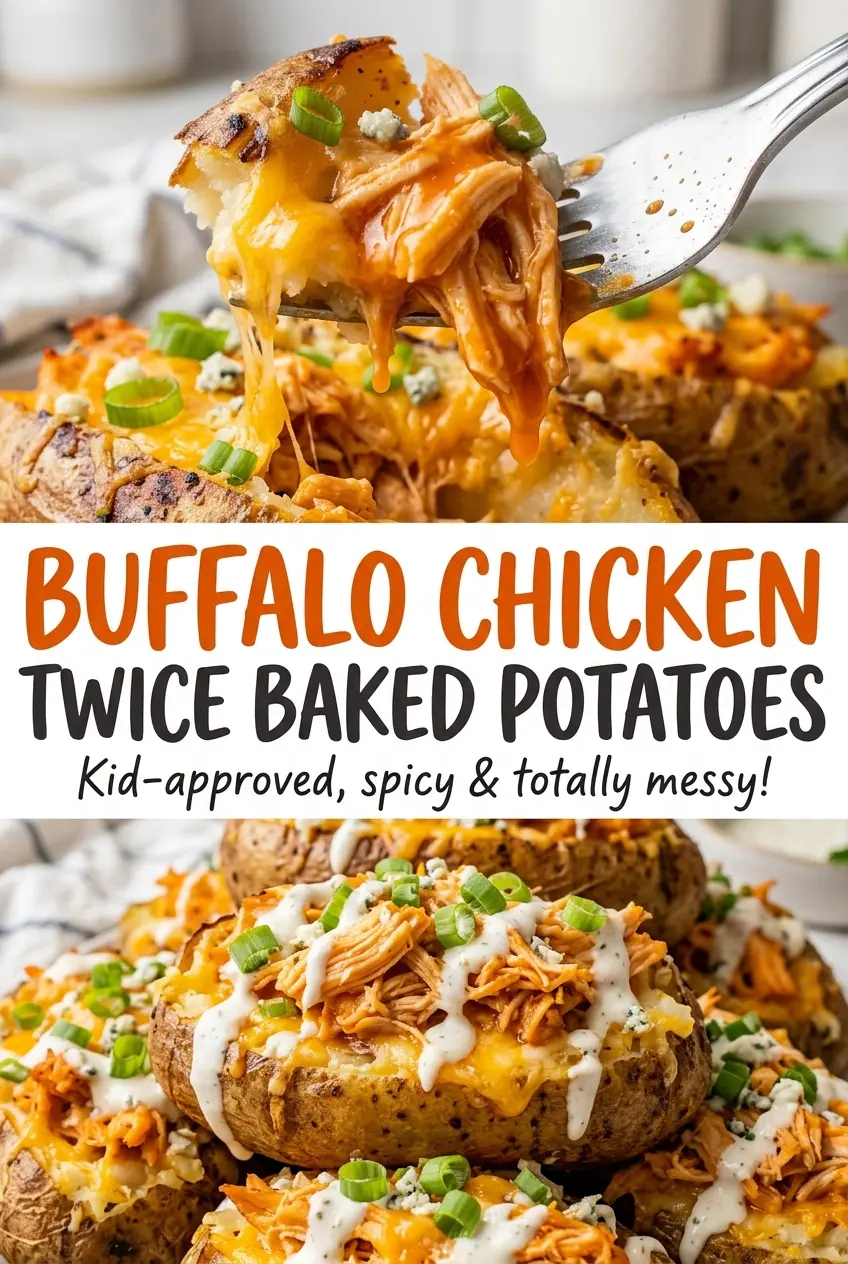 Buffalo Chicken Twice Baked Potatoes with cheesy buffalo filling