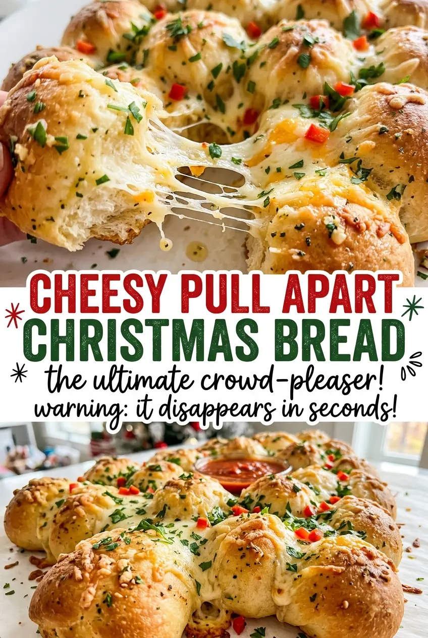 Cheesy Pull Apart Christmas Bread golden cheese wreath