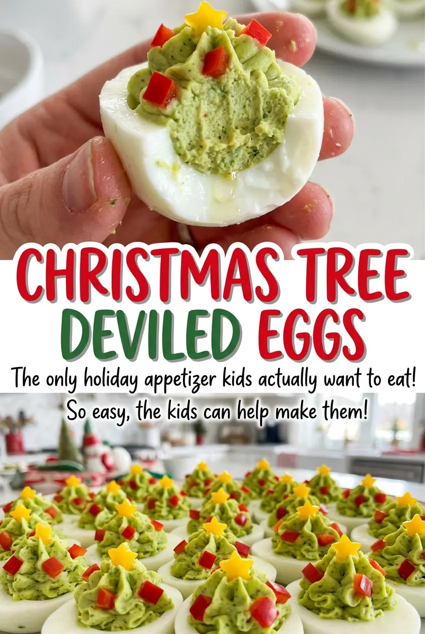 Christmas Tree Deviled Eggs green piped filling