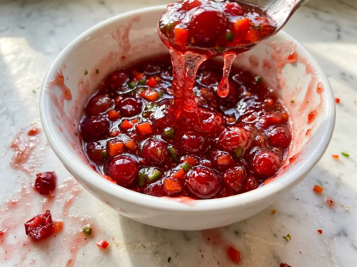 Cranberry Pepper Jelly, tart and speckled
