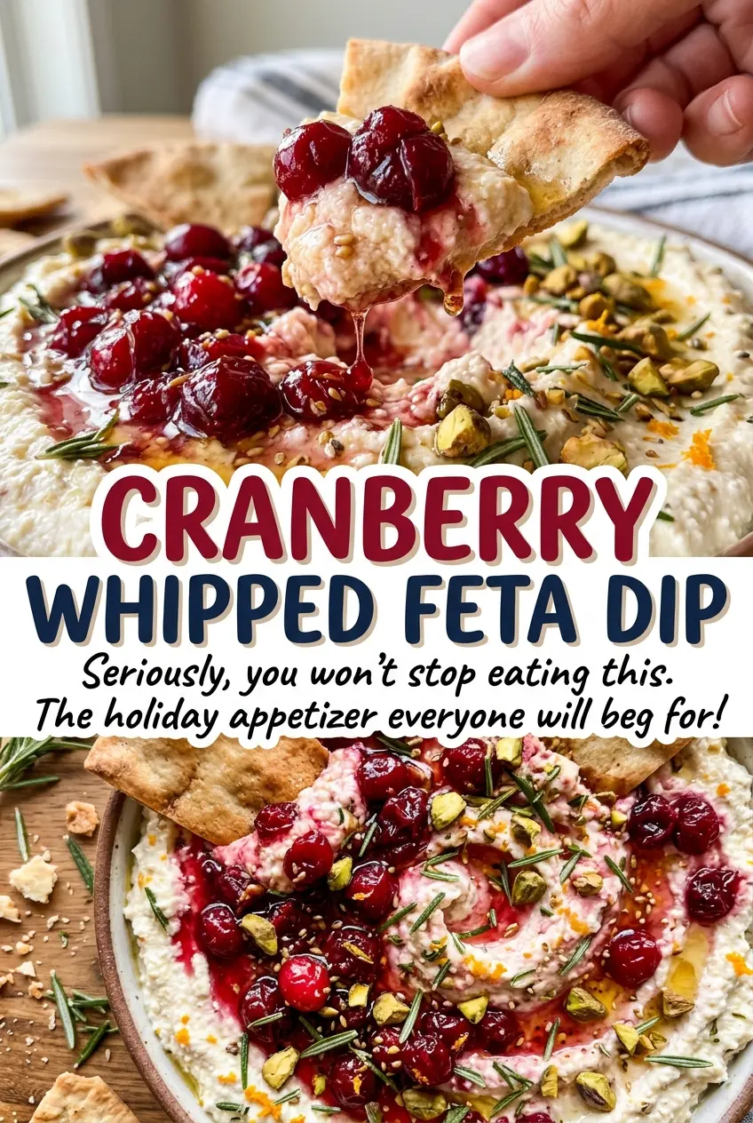 Cranberry Whipped Feta Dip with smooth feta and glossy cranberries