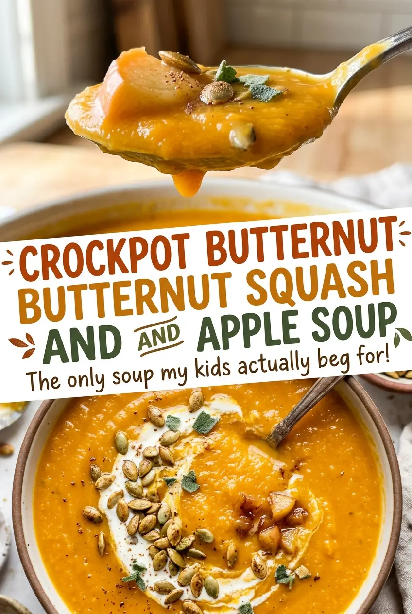 Crockpot Butternut Squash and Apple Soup, smooth golden bowl