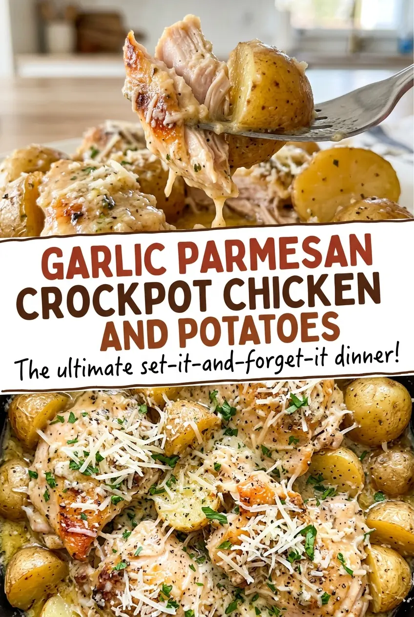 Garlic Parmesan Crockpot Chicken and Potatoes, savory and tender
