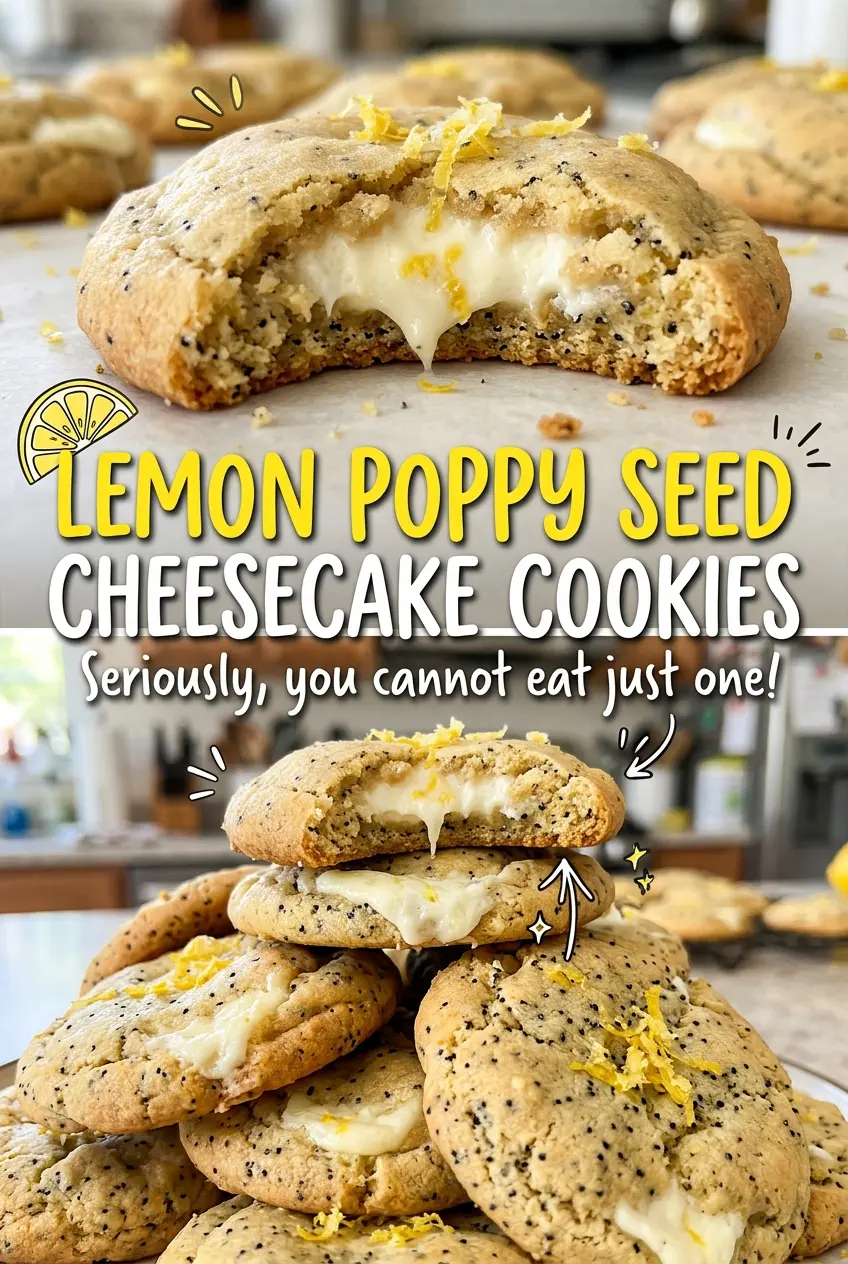 Lemon Poppy Seed Cheesecake Cookies with golden edges