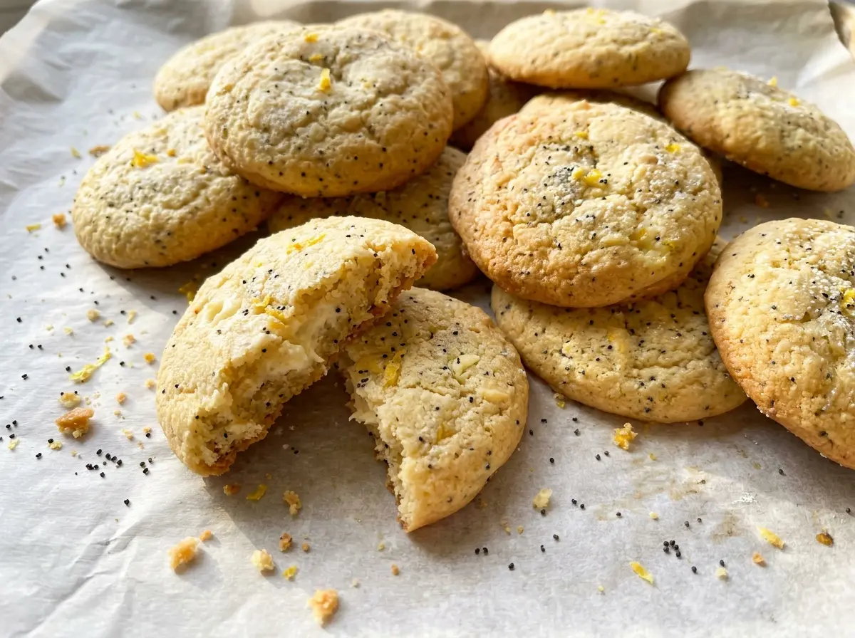 Lemon Poppy Seed Cheesecake Cookies with golden edges