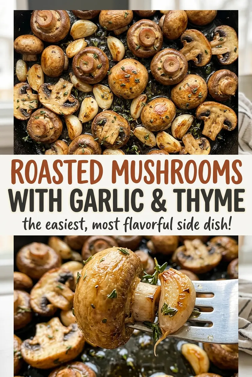 Roasted Mushrooms with Garlic and Thyme, savory and golden