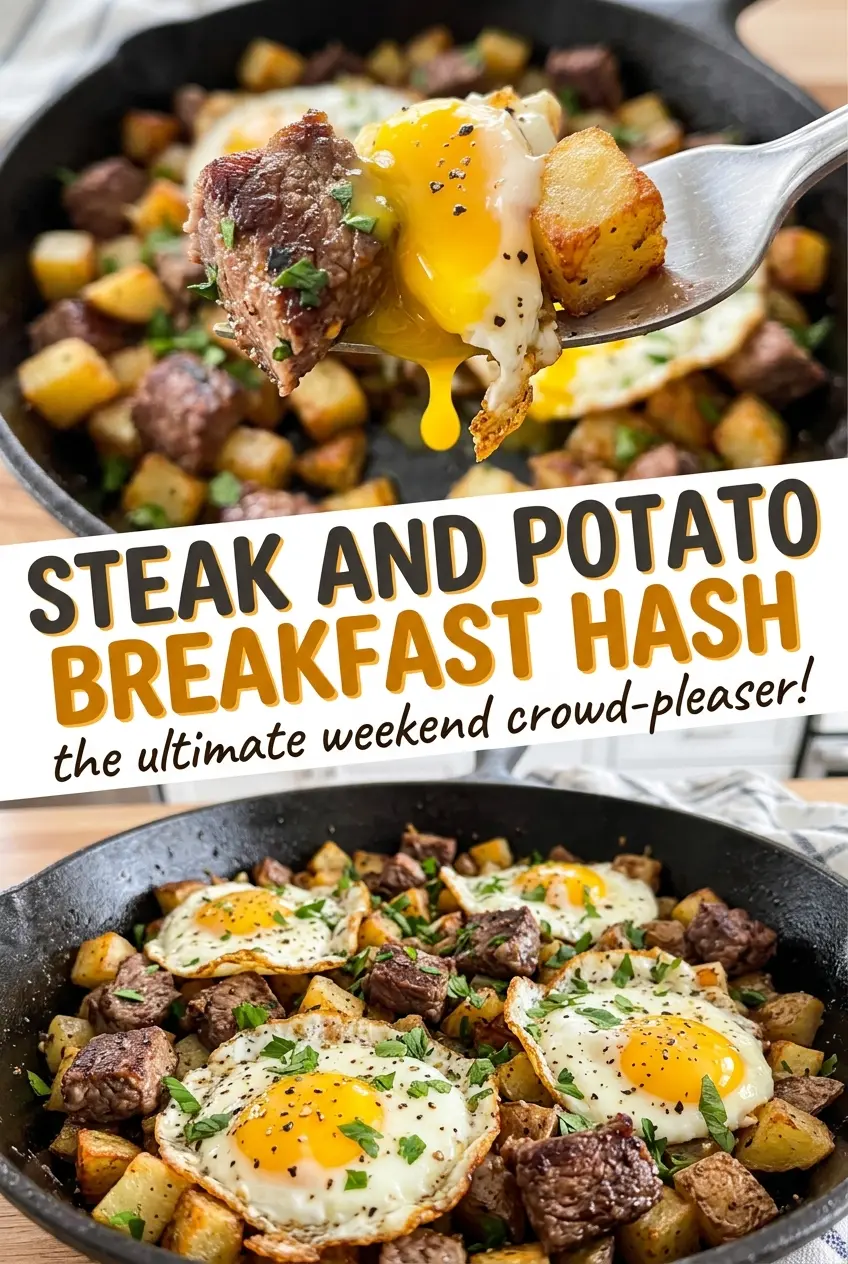 Steak and Potato Breakfast Hash with golden crisp potatoes